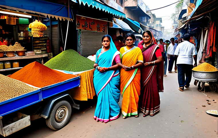 **
"A bustling Indian marketplace, vibrant colors, traditional saris and modern clothing intermingling, vendors selling spices and street food alongside phone accessories, safe for work, appropriate content, fully clothed, professional photography, perfect anatomy, natural proportions, family-friendly."
**