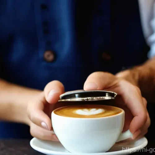 세계적인 커피 문화 비교 - **Prompt:** A close-up shot of a person, hands clasped around a small, traditional Italian espresso ...