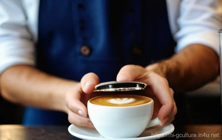 세계적인 커피 문화 비교 - **Prompt:** A close-up shot of a person, hands clasped around a small, traditional Italian espresso ...
