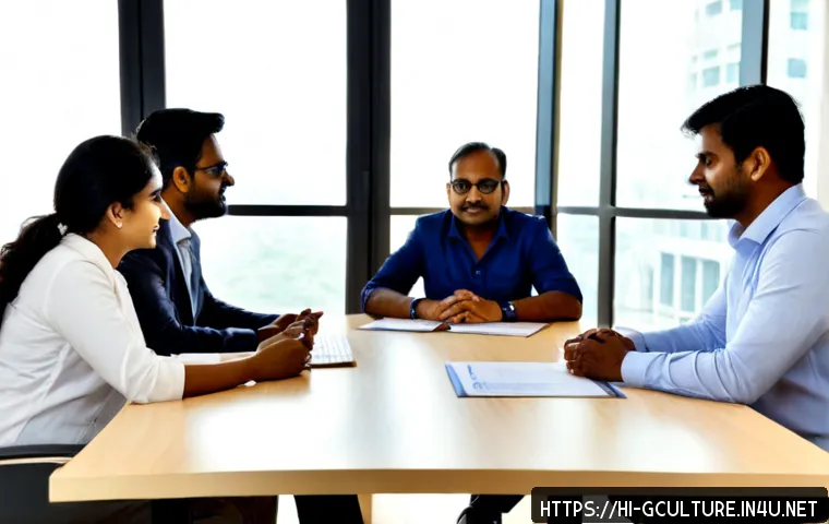 다국적 기업의 문화 적응 - Photorealistic multinational workplace meeting in a modern Mumbai office, Indian and international c...